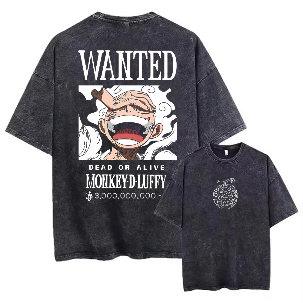 ワンピース Tシャツグラフィック男性カジュアル特大洗浄原宿 Tシャツ洗浄日本アニメルーズストリート黒トップス Tシャツ