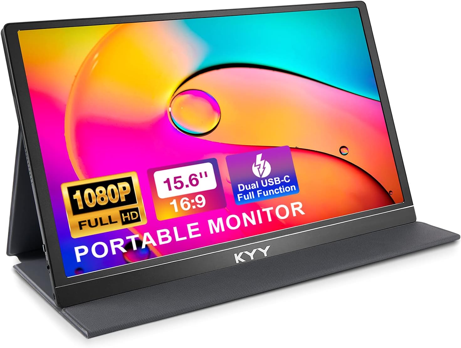 Torvani Store KYY ポータブル モニター 15.6 インチ 1080P FHD USB-C ラップトップ モニター スマート カバー付き