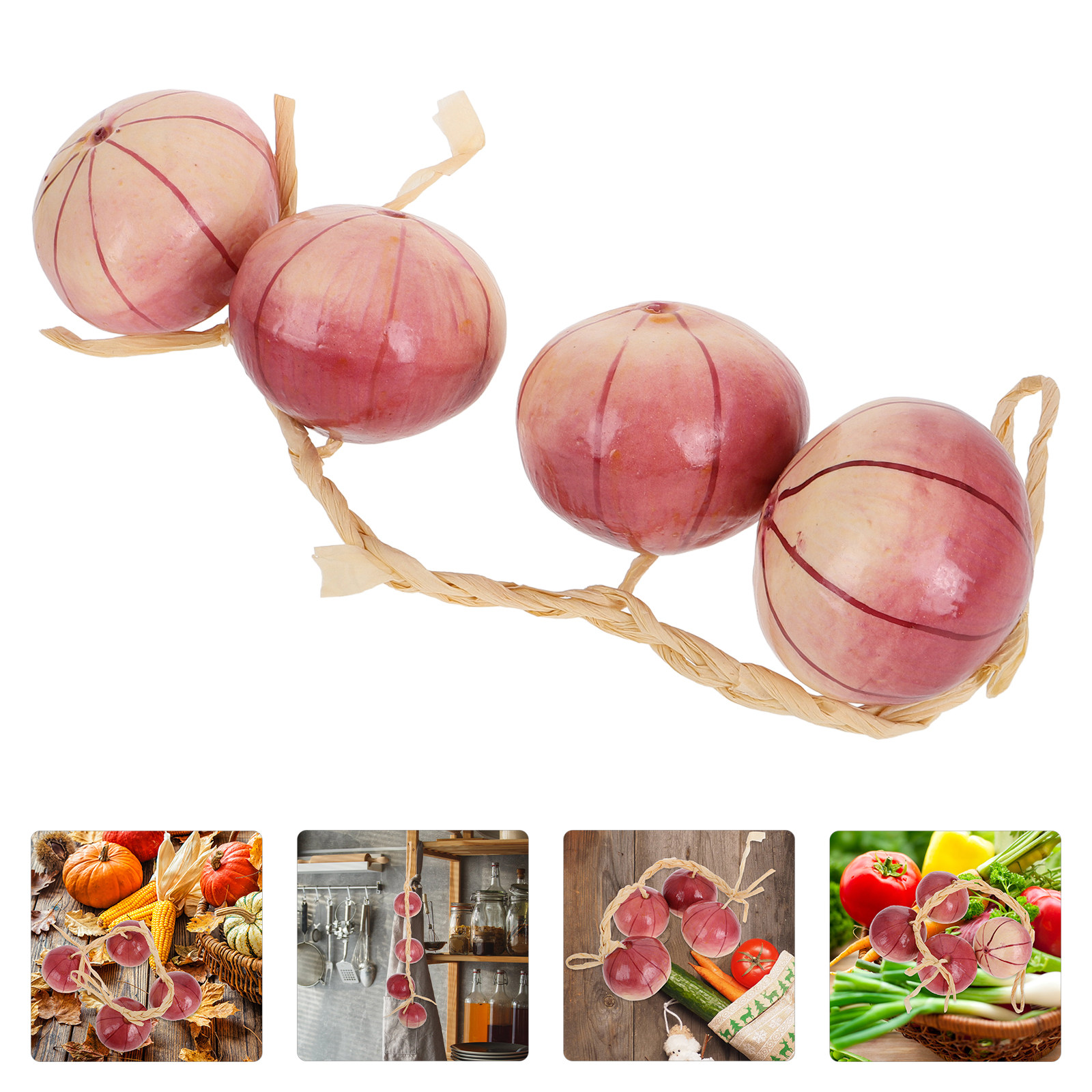 人工野菜ガーランド フェイクオニオンストリング リアルな農家のキッチン装飾 素朴な秋のテーブルデコレーション 玉ねぎ オーガニック