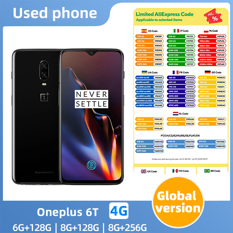 オリジナル Oneplus 6T 4G LTE 携帯電話 Snapdragon 845 6.41 "20MP 16MP 指紋使用電話