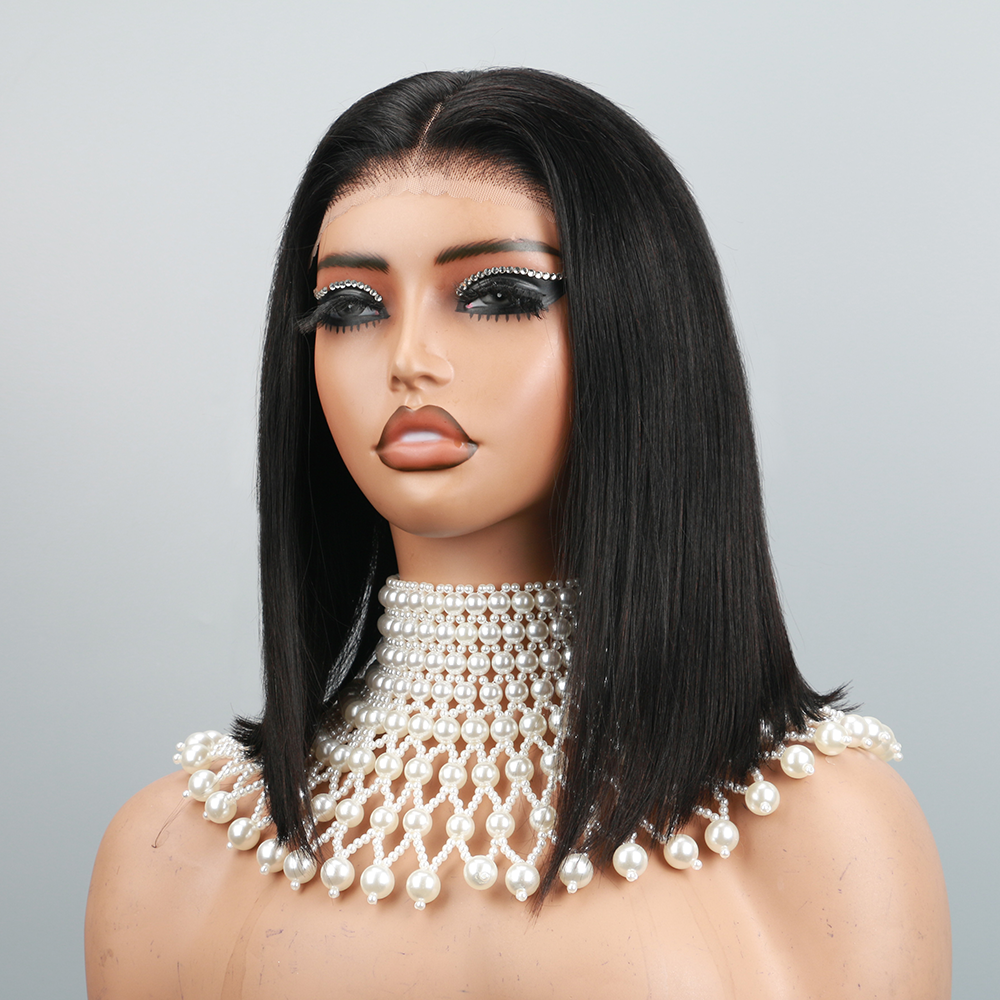 4X6 ボブウィッグ人毛グルーレスウィッグ人毛事前摘みカット HD レースフロントグルーレスウィッグ人毛 200% 密度ウィッグ