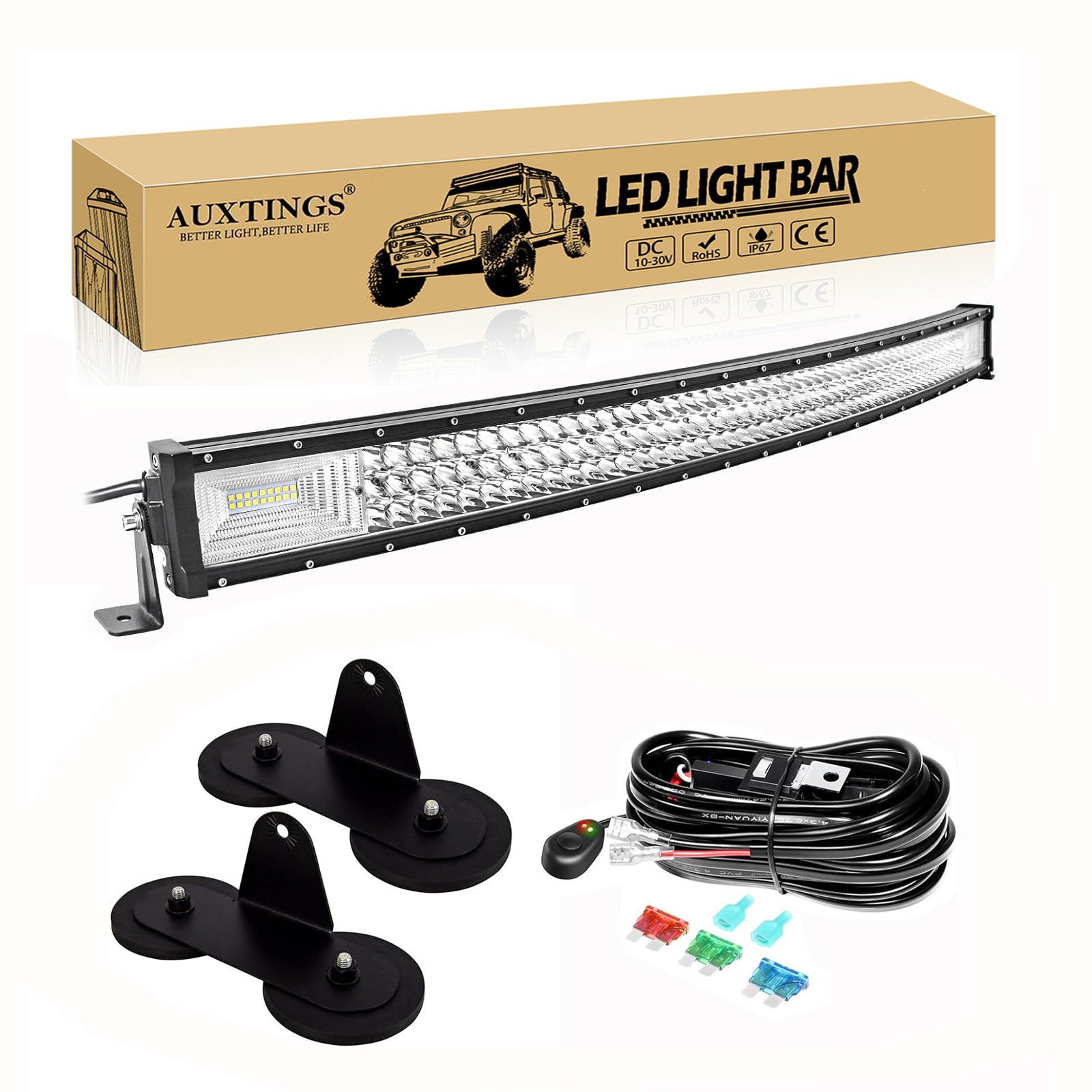 7D 22 - 52 インチ湾曲 270W-675W オフロード LED ライトバー強力な磁石ブラケットワイヤーキット 12V 24V LED バー SUV トラック 4x4 ボート用
