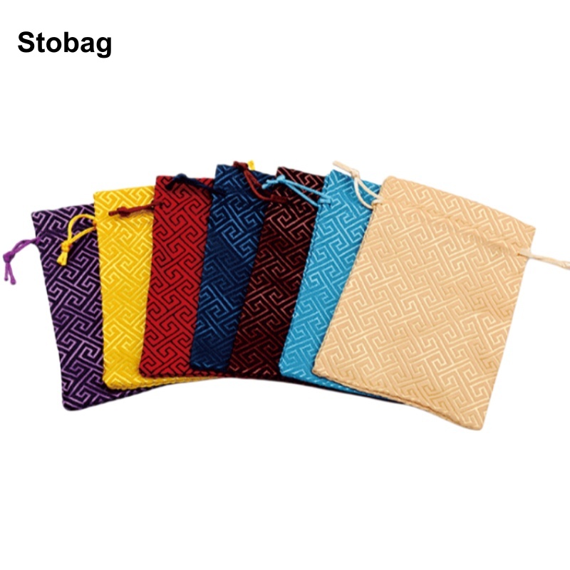 StoBag 20 個中国シルク巾着袋綿小さな刺繍ギフトジュエリー包装収納ポケット再利用可能なポーチ装飾