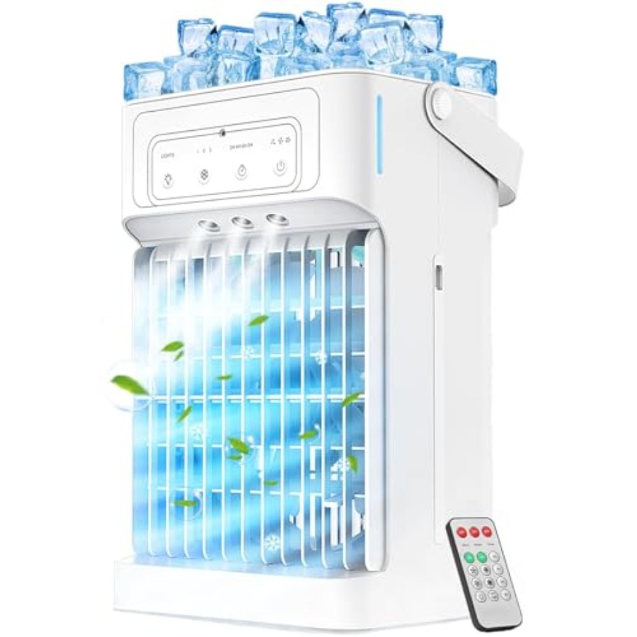 寝室用ポータブルエアコン、ABS プラスチックボディ、白色、3 段階のミスト設定付き 3 スピード冷却、40 オンスのタンク、2 ～ 8 時間