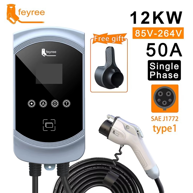 Feyree 50A 12KW 単相 EV 充電器 Type1 ケーブル J1772 コード 40A 9.6KW 32A 7.6KW EVSE ウォールボックス充電ステーション電気自動車用