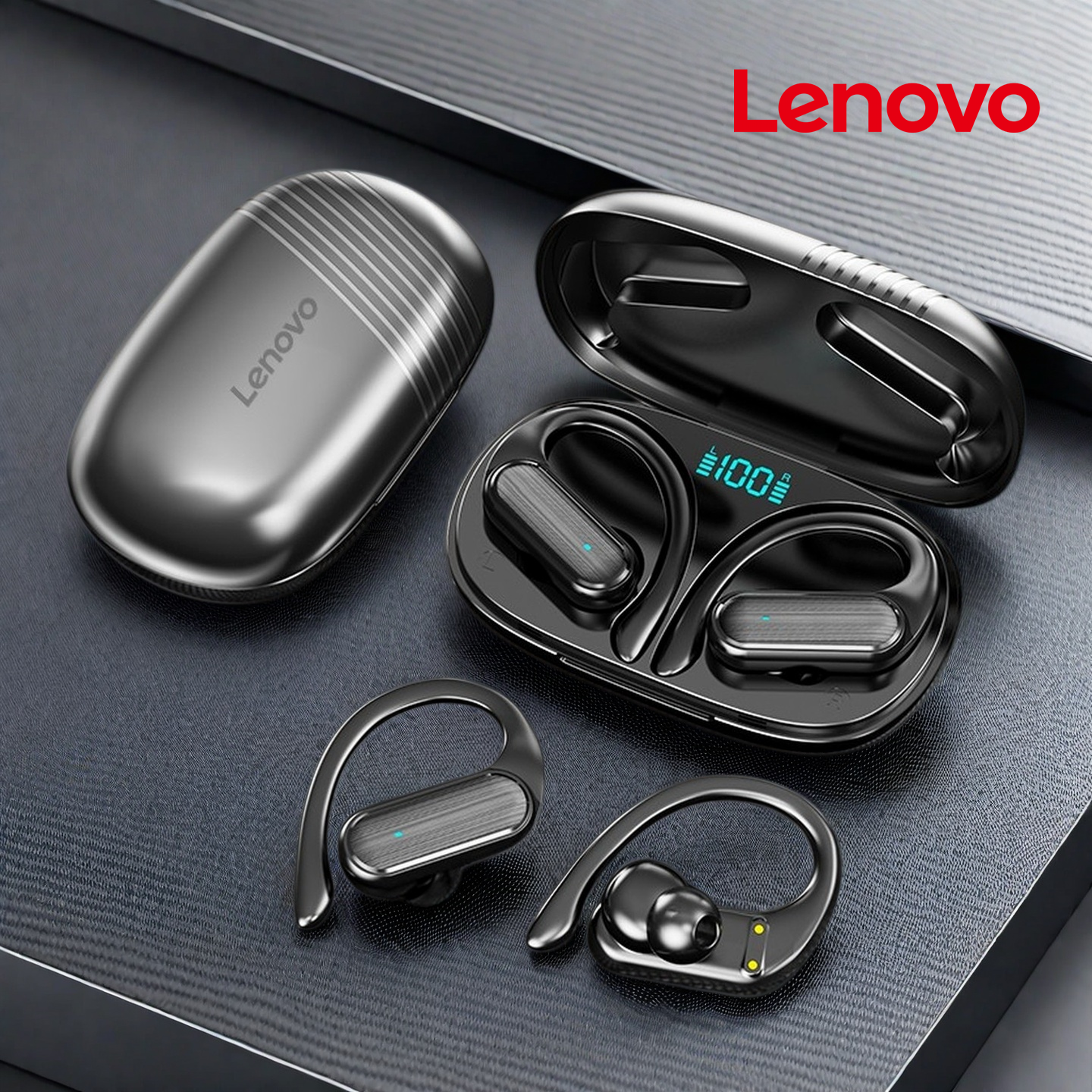 オリジナル Lenovo A520 イヤーフック スポーツ Bluetooth ワイヤレス ヘッドセット、マイク、LED パワー ディスプレイ、ENC、ハイファイ ステレオ サウンド ゲーミング ヘッドセット付き