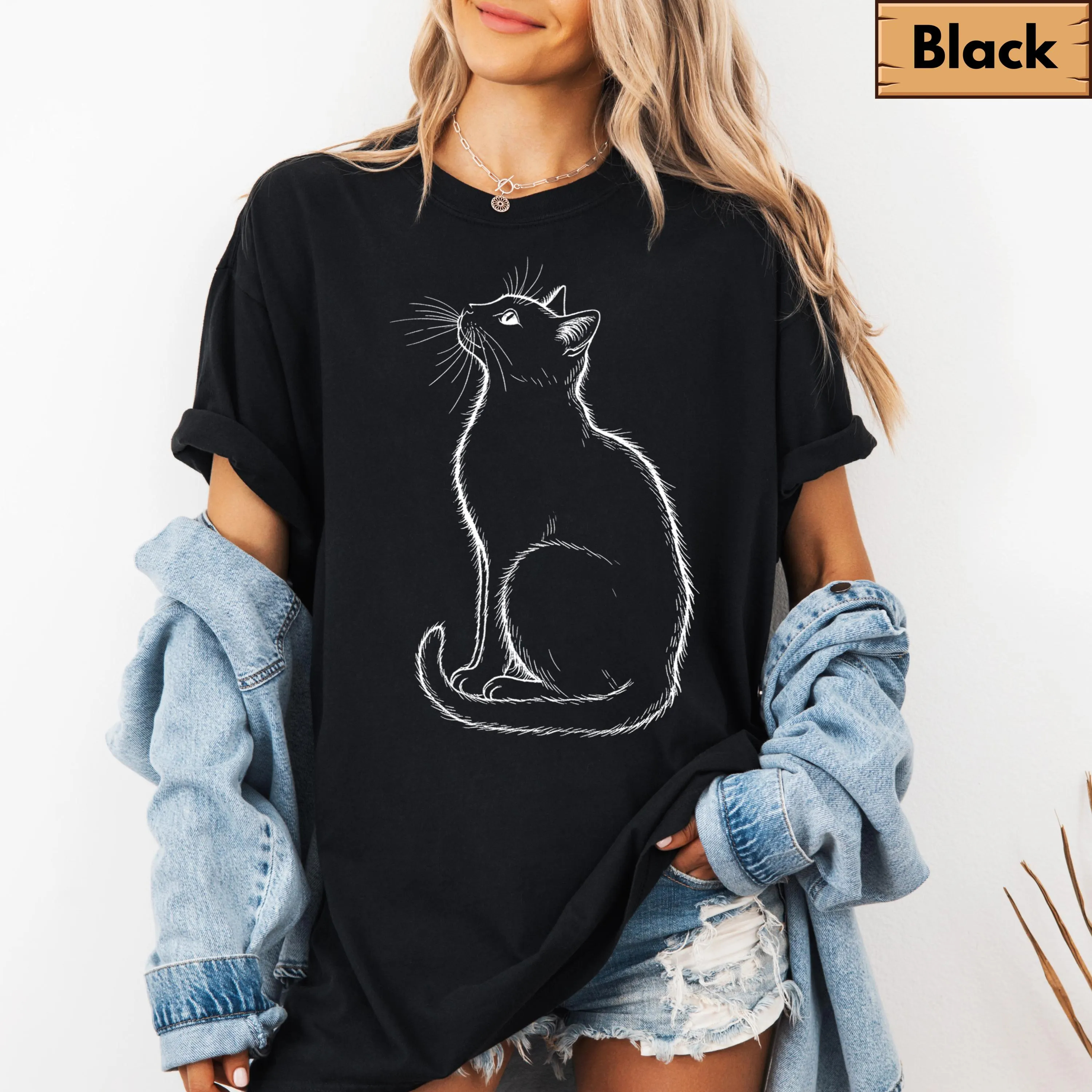 プラスサイズ 夏 レディース 猫 シルエット Tシャツ コットン 通気性 スタイリッシュ 多用途 ストリート スタイル オーバーサイズ