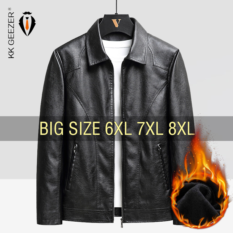 レザージャケットの男性コート 2025 秋ラペルレトロフリース黒オートバイプラスサイズ 6XL 7XL 8XL 暖かい冬の快適な高品質
