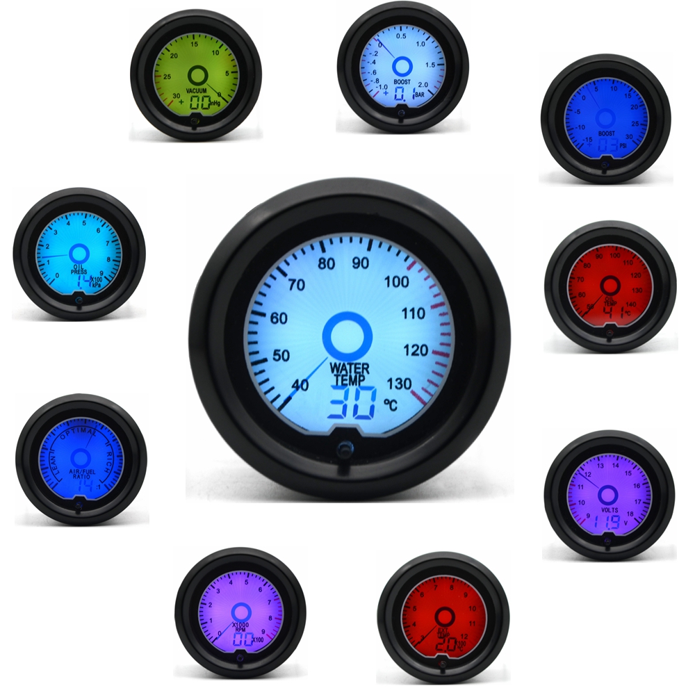 2インチ LED カーメーター 油圧 バキューム ターボ ブースト 排気ガス温度 RPM 油温 電圧 空燃比 オイルプレス 水温
