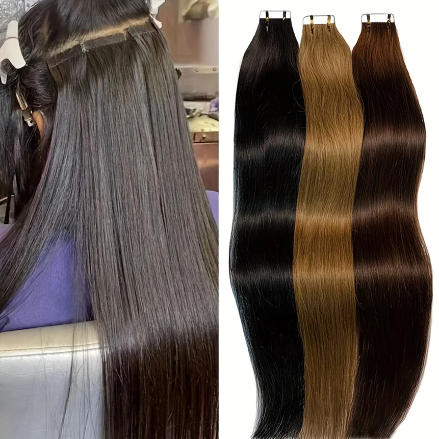 テープインヘアエクステンション 人毛 ブラジリアンヘア 100% 人毛エクステンション 20本 ストレート 女性用