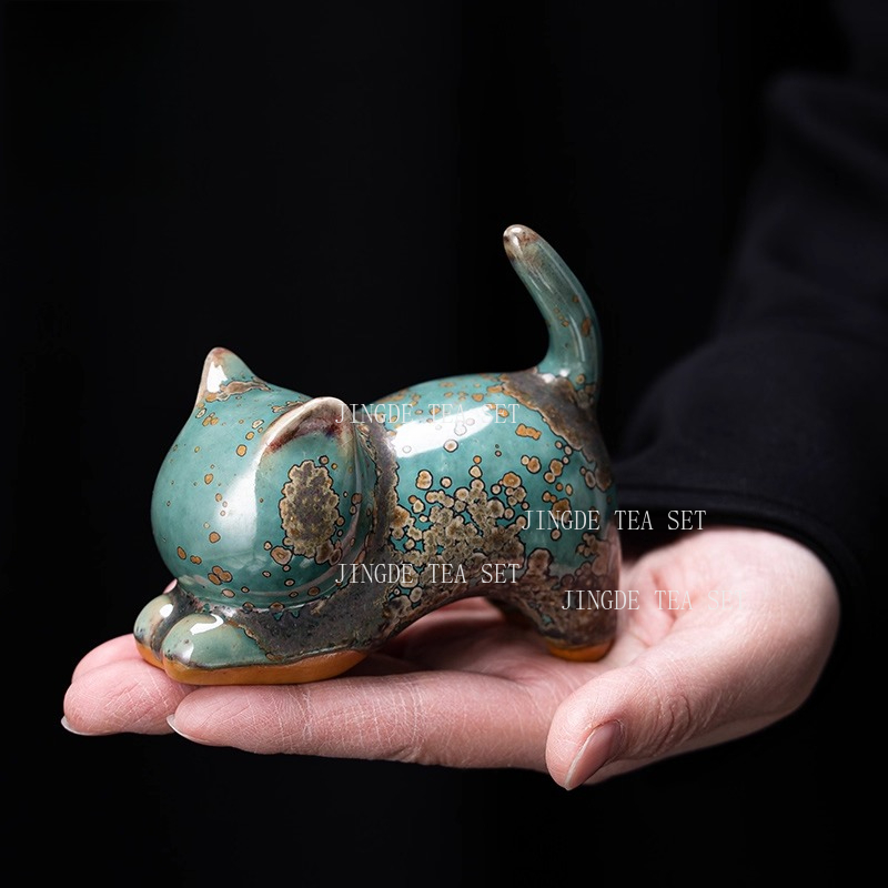 クリエイティブ猫セラミックティーペットデスクトップリビングルームの装飾品工芸品茶演奏茶道アクセサリー