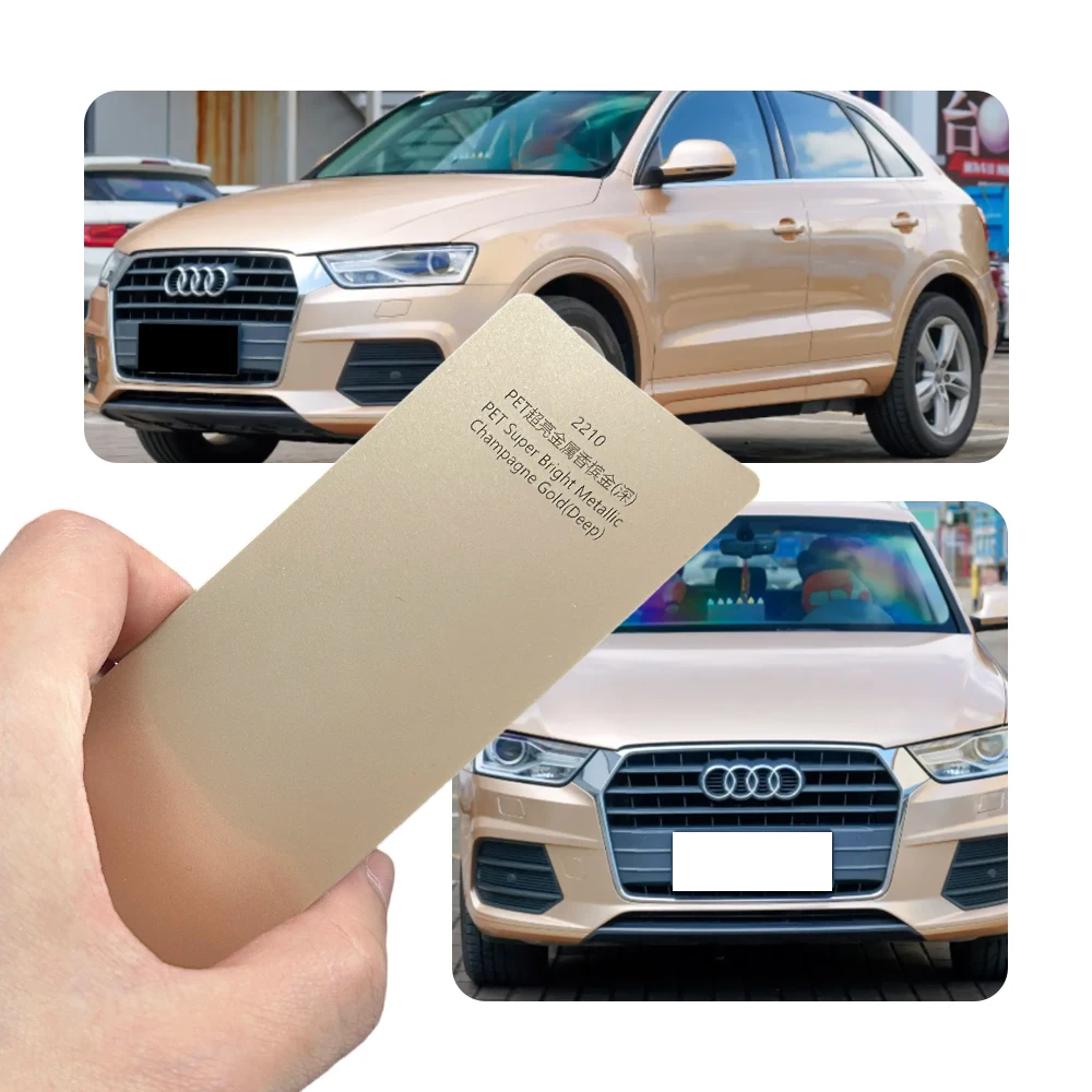 超高輝度メタリックシャンパンゴールドフルカーラップビニール PVC PET 車体ステッカー変色フィルムロールペイント保護 18 メートル