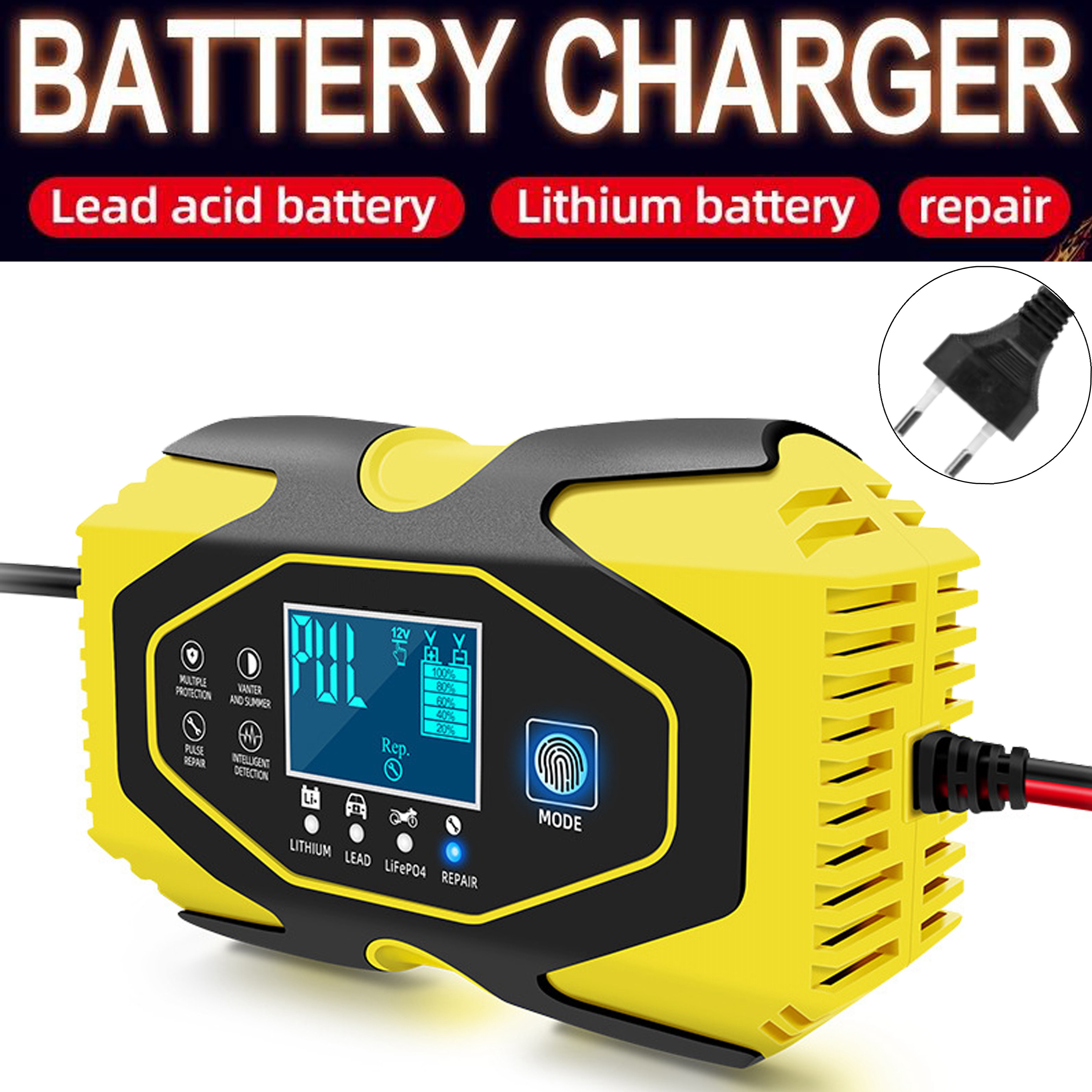 リチウム LiFePO4 鉛蓄電池充電器 12V/6A 24V/3A 全自動高速電力充電スマート充電器 50AH 75AH 90AH 100AH