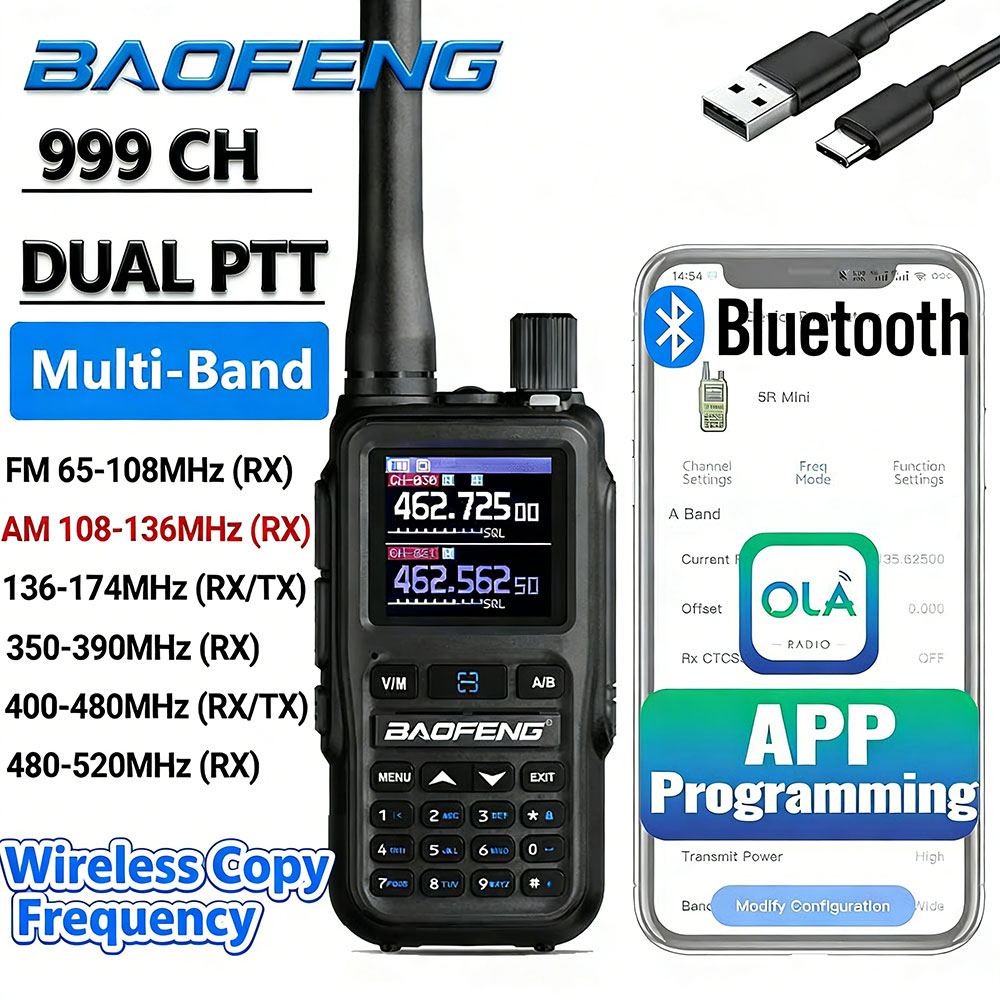 BAOFENG UV-5R ミニトランシーバー Bluetooth プログラミング周波数デュアル PTT Type-C 充電 AM FM 長距離双方向ラジオ