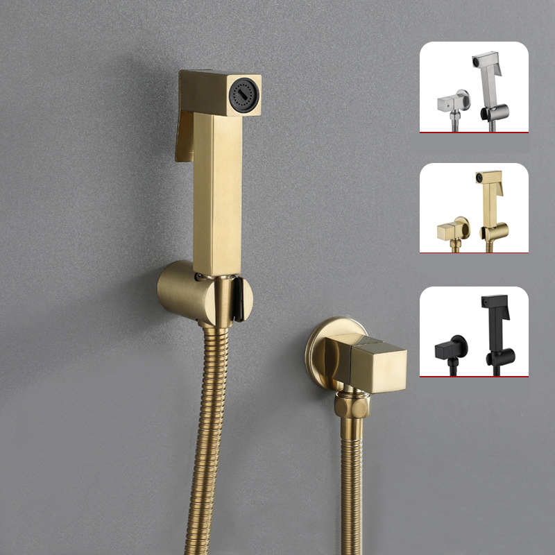 ブラシハンドヘルドトイレビデスプレーセットアクセサリーブラックビデ蛇口浴室用スプレーシャワーヘッドセルフクリーニングゴールド