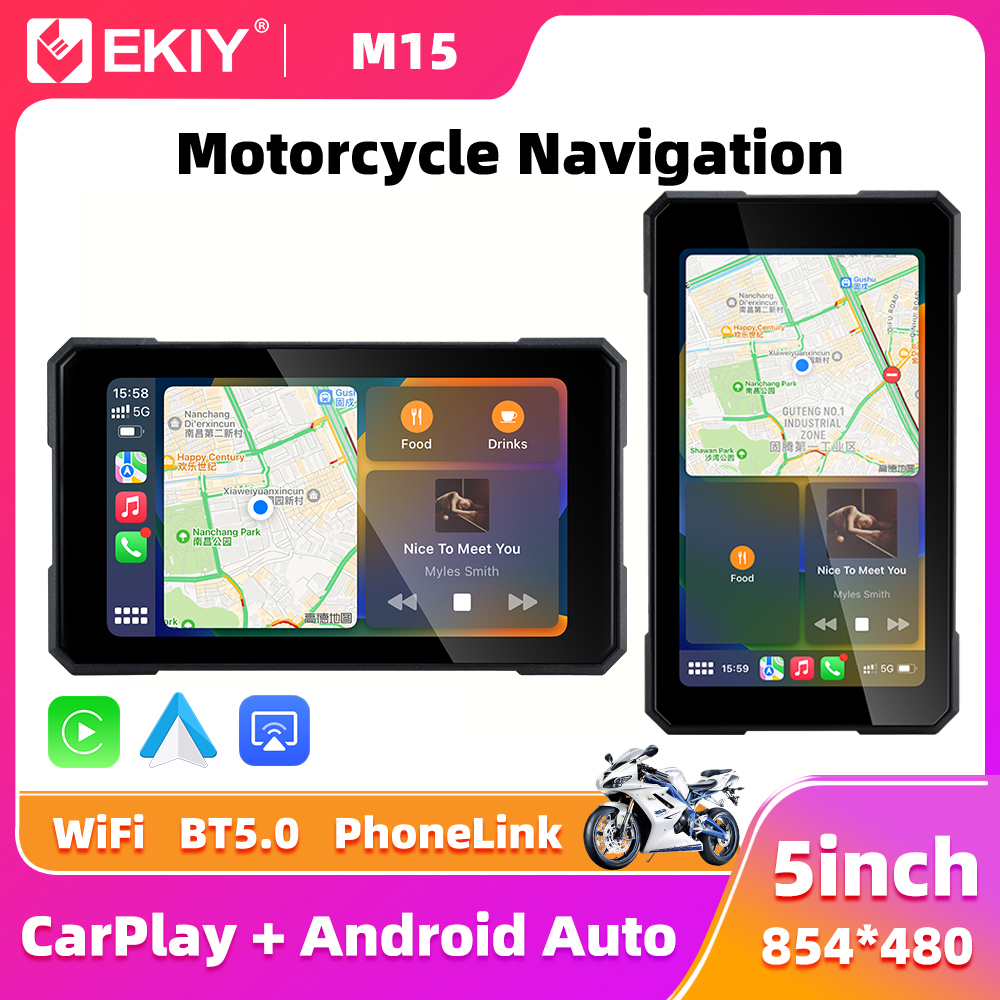 EKIY 5.0 "ワイヤレス CarPlay Moto Android Auto ポータブルデジタルダッシュボードオートバイナビゲーション GPS 取り外し可能な表示画面 TPMS