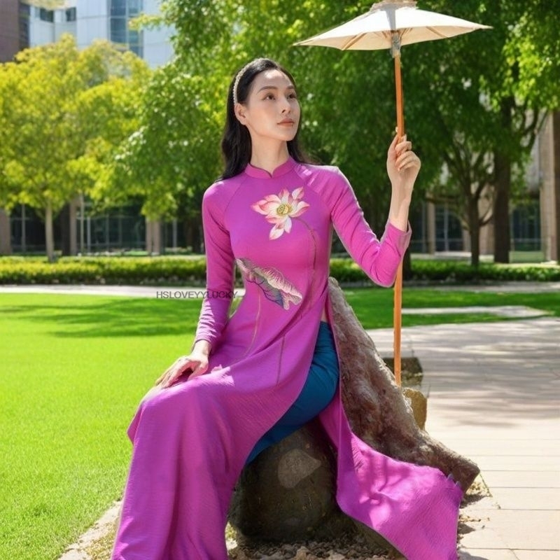 改良された Aodai チャイナドレスエレガントな中国のステージドレスパフォーマンス衣装痩身ツーピースセット女性ヴィンテージ服