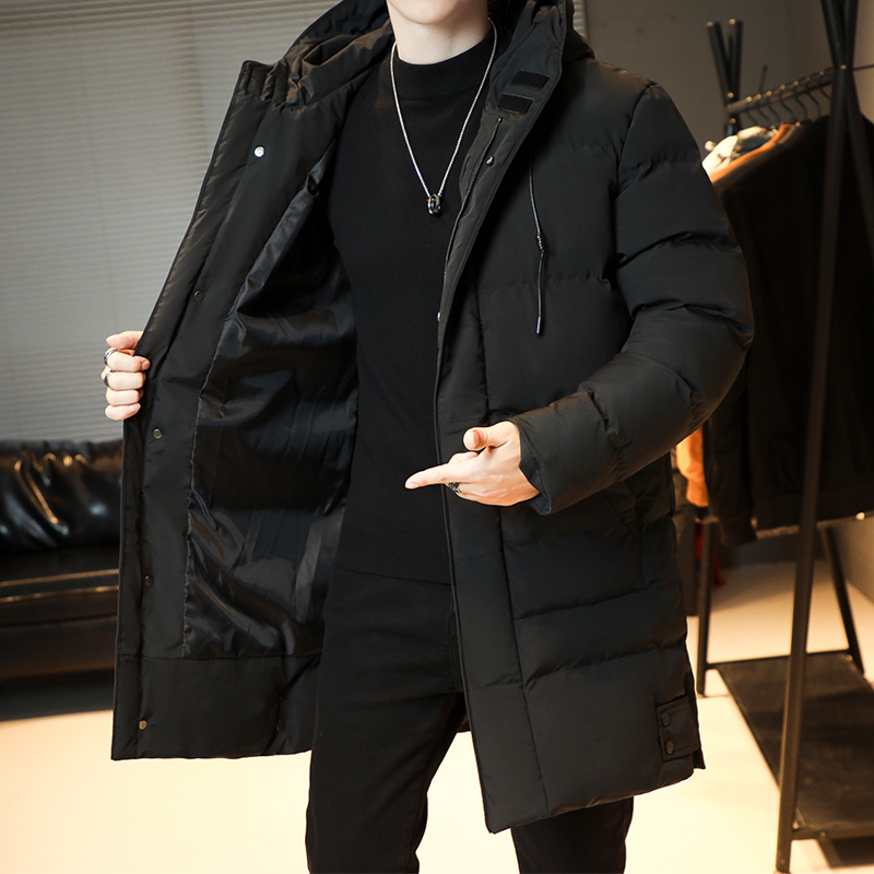 男性長綿パーカー男性フード付きユースカジュアル多用途ロングジャケット男性秋と冬の雪服サーマルジャケット