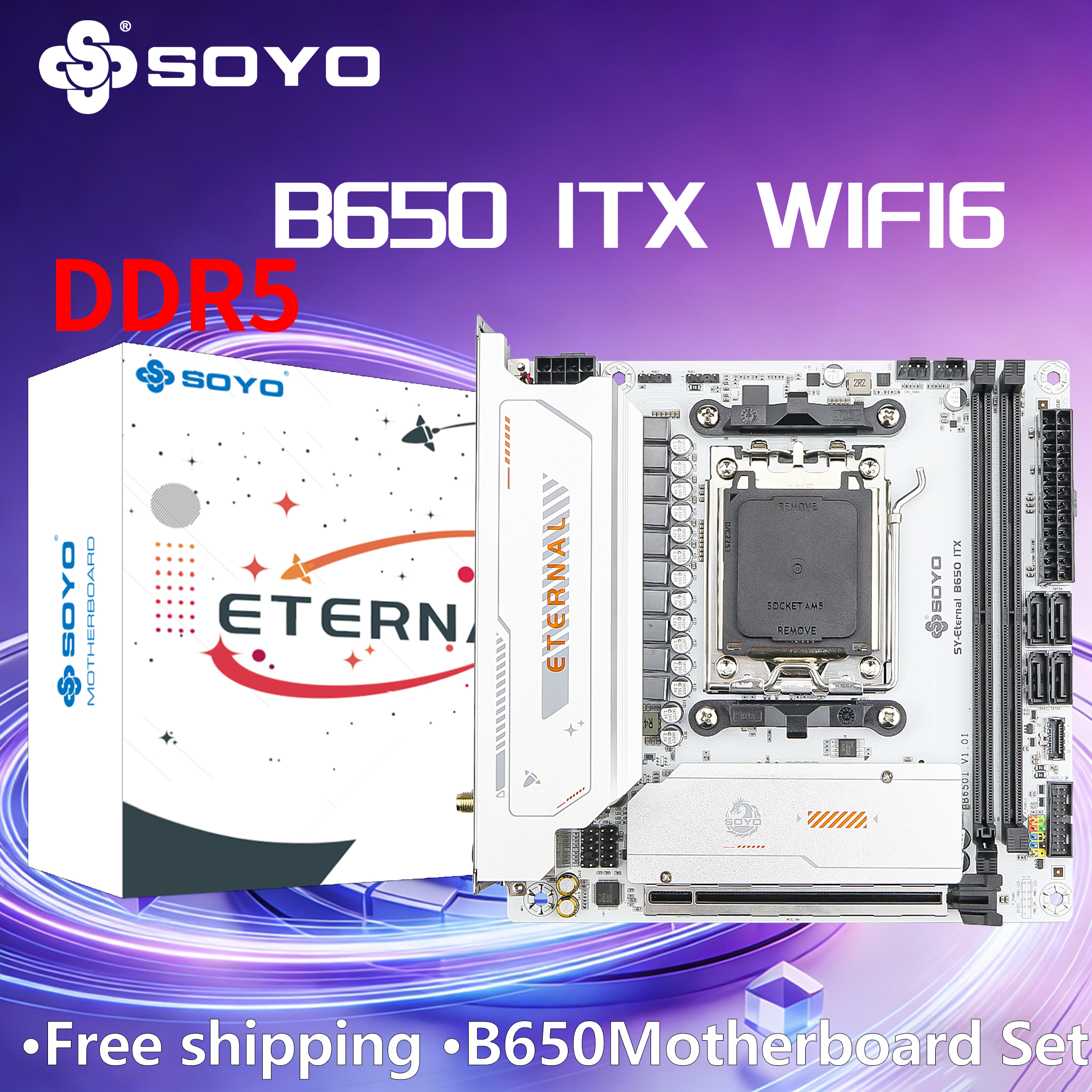 B650ITX AMD マザーボード Ryzen AM5 DDR5 PCIe5.0x16 PCIe4.0x4 M.2 ARGB ピン WIFI6 SOYO SATA3.0 HDMI/DP PC ゲーマーコンピュータ 8 ピン USB