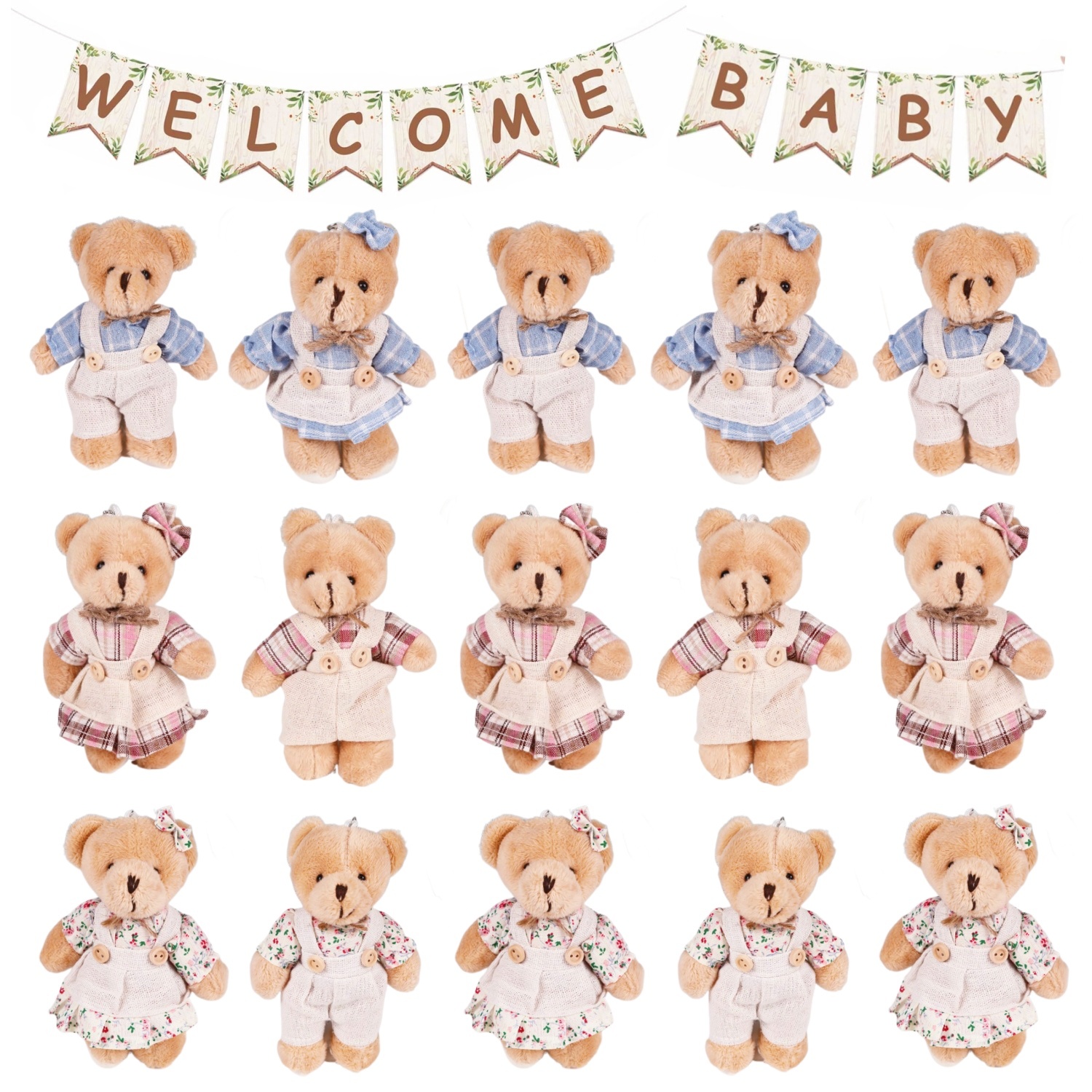 12-48 個ミニクマぬいぐるみおもちゃバルク 10 センチメートルソフトぬいぐるみクマと黄麻布の服ベビーシャワーの誕生日パーティーの装飾