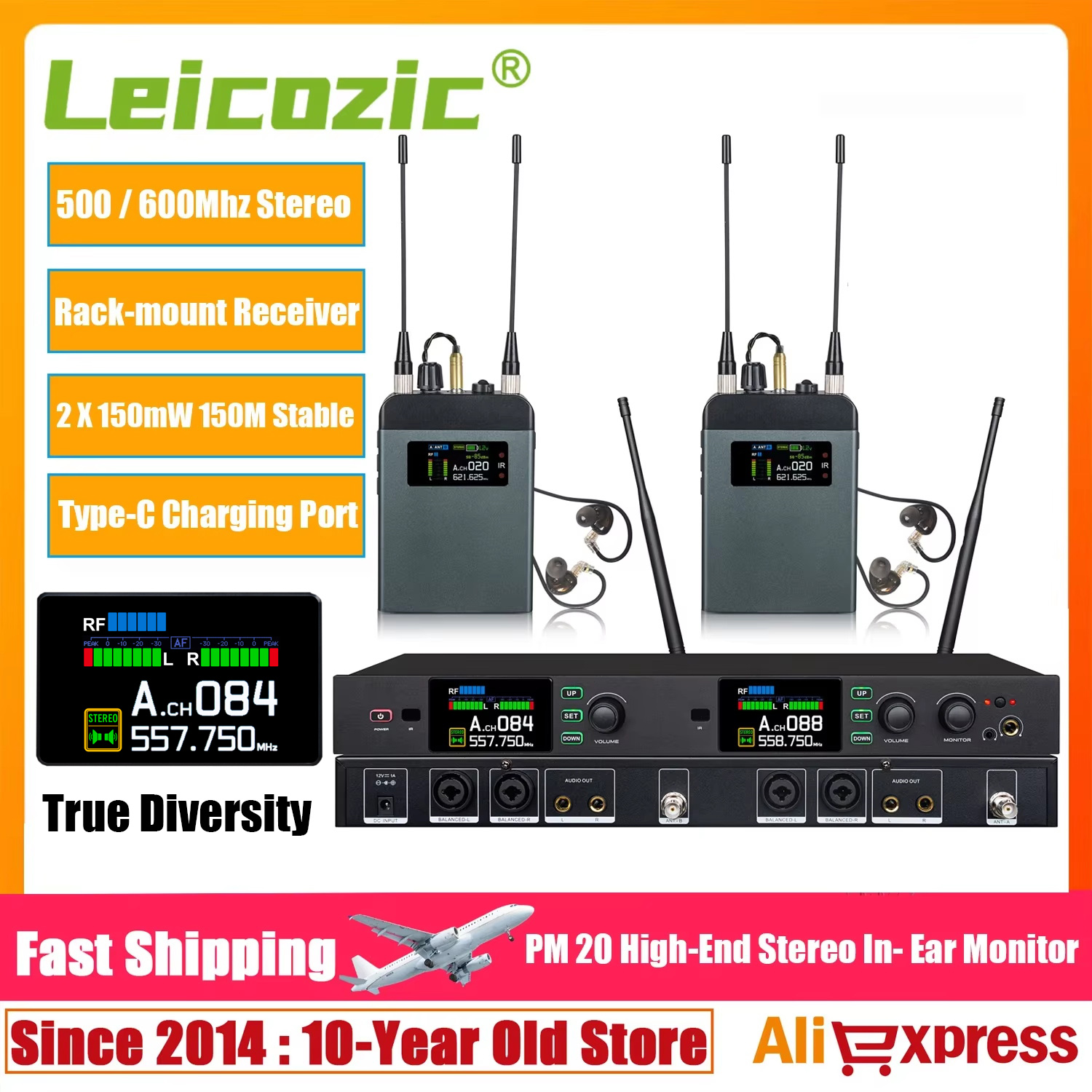 Leicozic PM20 インイヤーモニターシステムダブルチャンネルステレオワイヤレスステージリターン 150 メートル安定した信号クリアサウンドステージ歌手