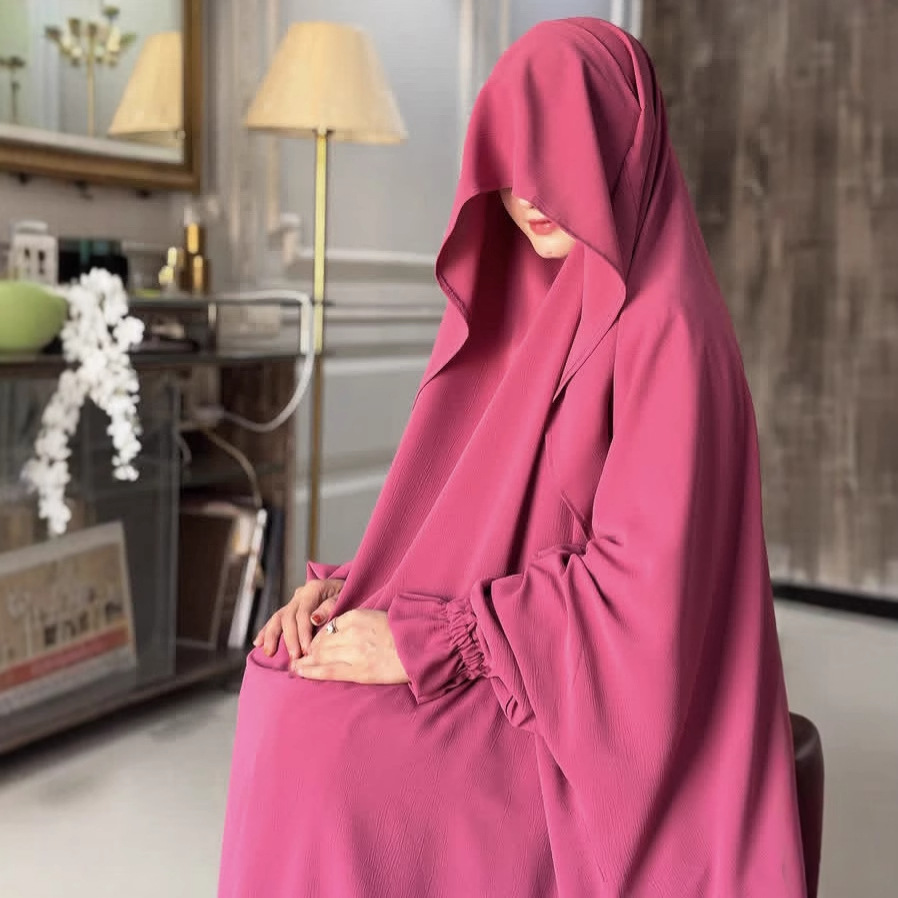 2 個イードフード付きアバヤ Khimar Jalabiya 祈りの衣服イスラム教徒の女性ヒジャーブドレス Niqab ブルカラマダンイスラム服カフタンケバヤ