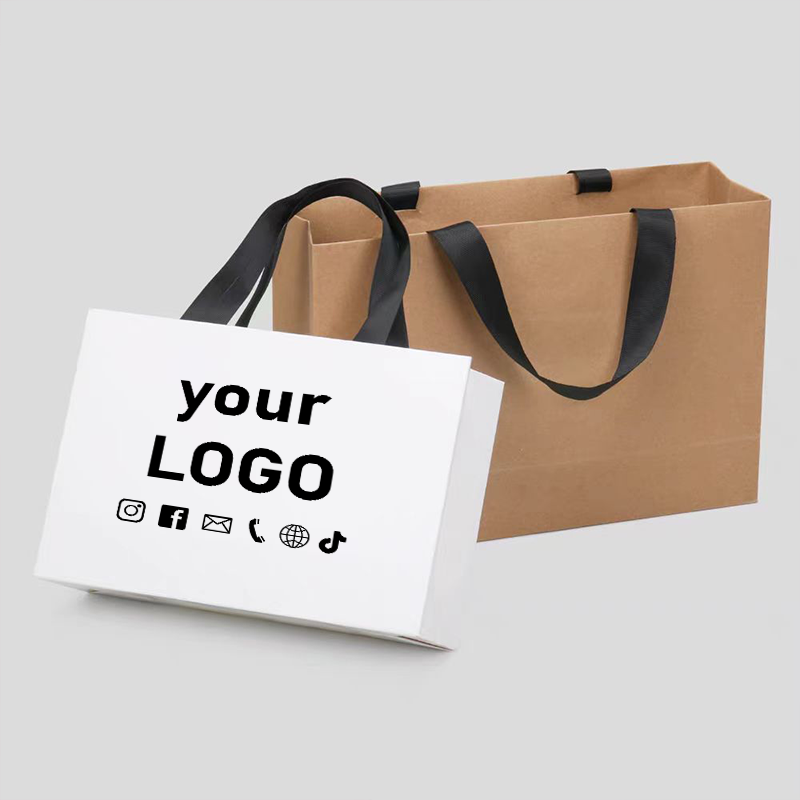 10 個紙袋カスタム衣料品店ハンドバッグプリントロゴギフト化粧品袋シャツジャケット製品包装袋