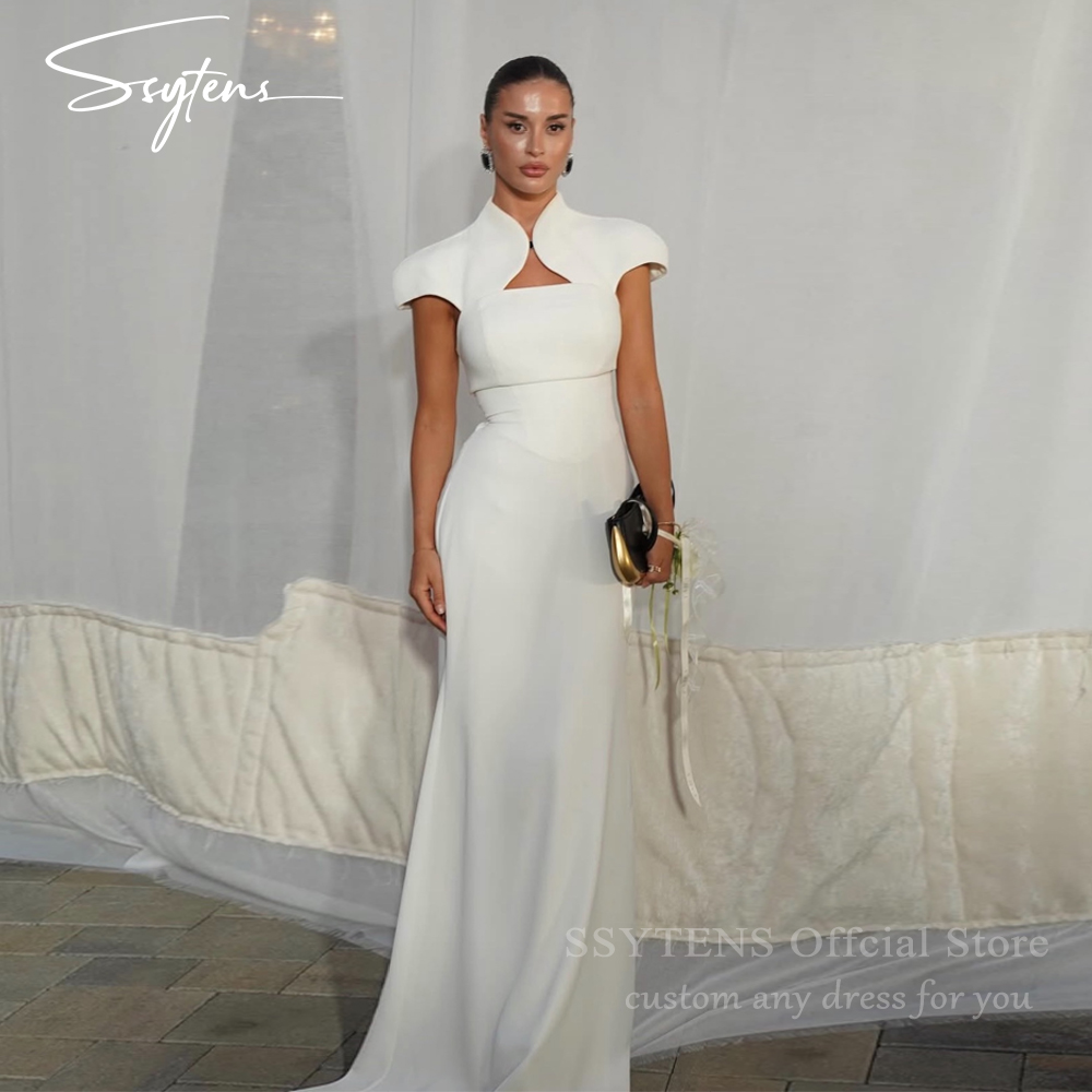 SSYTENS マーメイドホワイトイブニングドレスハイネックフロア花嫁ローブ・ド・ソワレファムミニマリストシックな Vestido Femininos カスタマイズ
