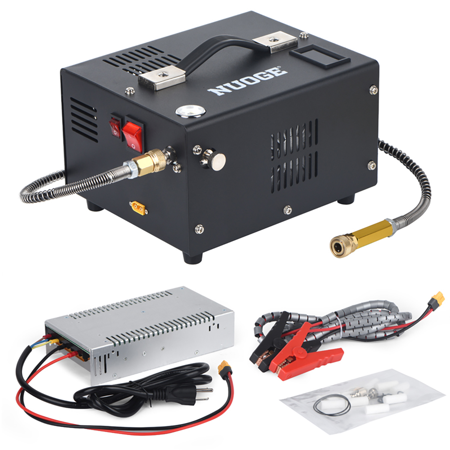 NUOGE 4500Psi 30Mbar ポータブル PCP エアコンプレッサーポンプ 12VDC/110V/220V 電源オイル/水を含まない高圧ダイビングボトル