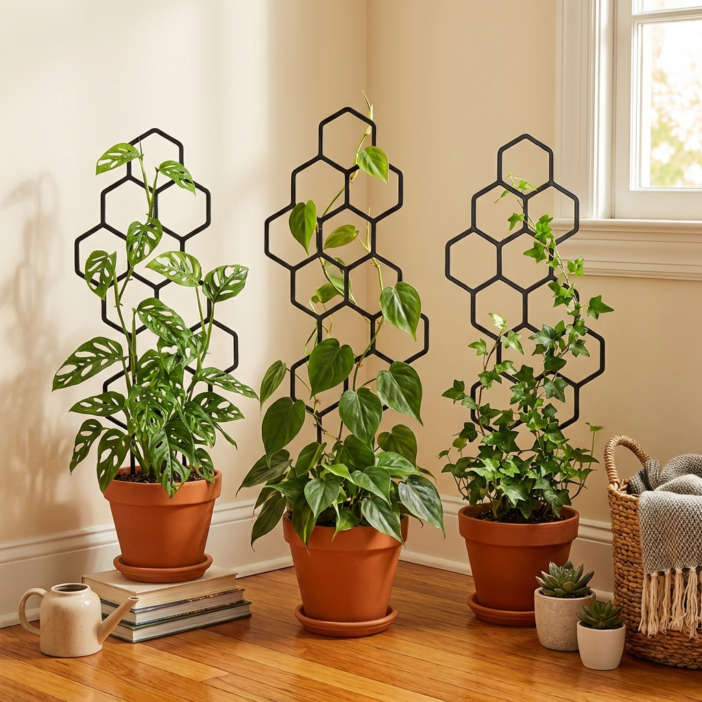 2個ハニカムデザイン植物トレリス、鉢植えのつるや花用の防錆プラスチックサポート、屋内屋外ガーデンクライミングフレーム