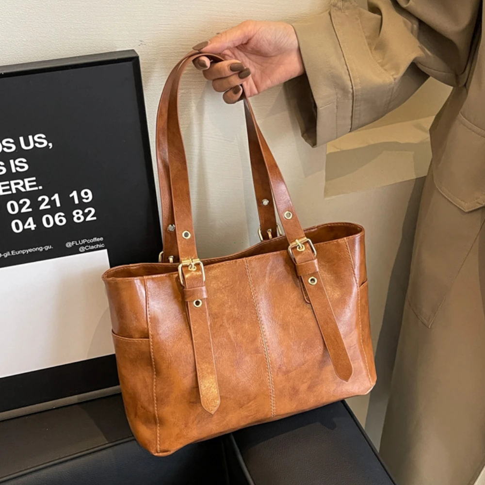 ファッションレトロ女性 Pu レザーショルダーバッグトレンドハイエンドレディトートバッグ大容量女性の通勤バッグハンドバッグ財布