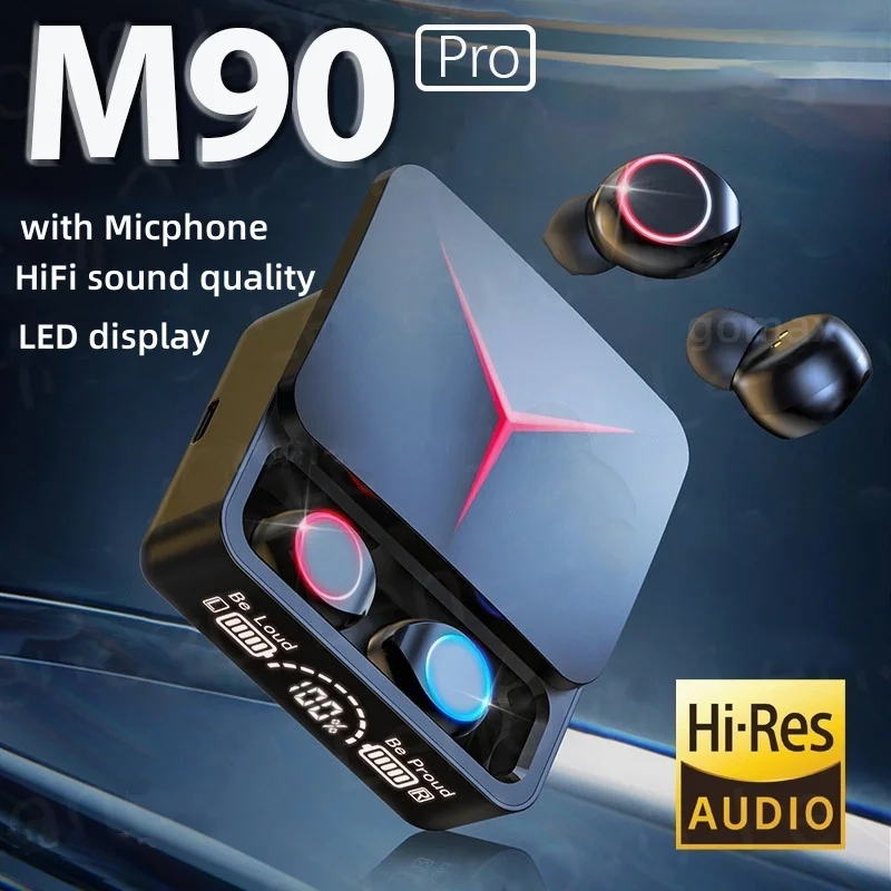 M90 ワイヤレスヘッドフォン TWS Bluetooth タッチコントロールイヤホンスポーツイヤフォンハイファイステレオゲーミングヘッドセットとマイク付きスマートフォン