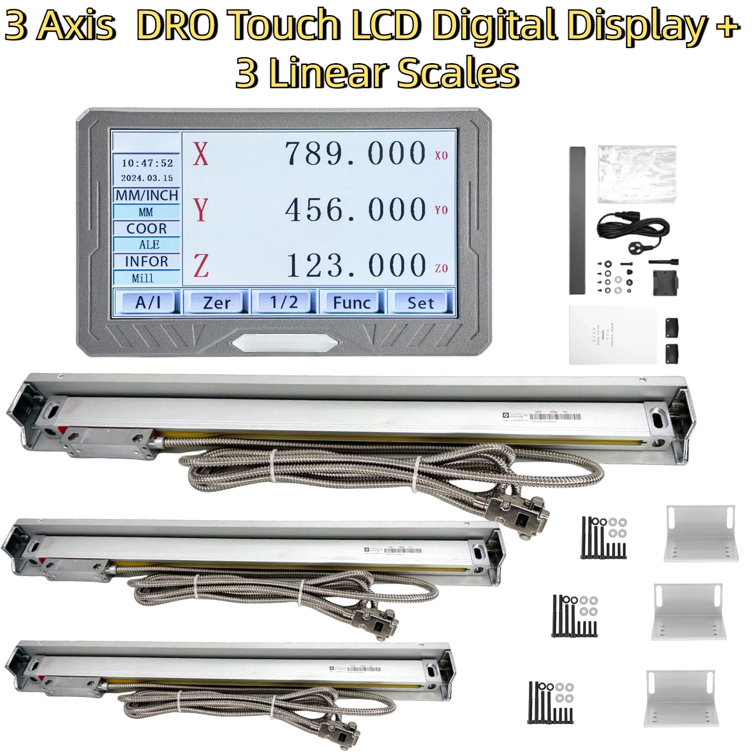 SDS200S 3 軸タッチ LCD DRO セットデジタル読み出し AC220V/110V 3 個 5um 光学定規リニアデジタルスケールエンコーダ付き