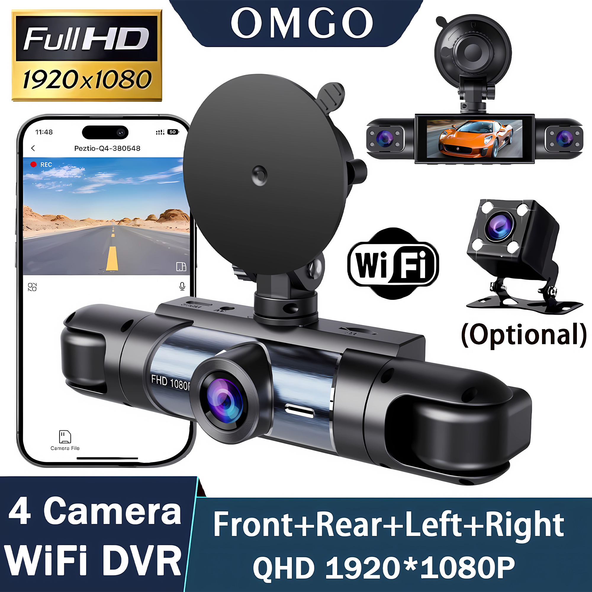 4 チャンネル 360 度回転ダッシュカム Wifi アプリ 1920 * 1080P HD 車カメラナイトビジョンパーキングモニター G センサーダッシュカムブラックボックス