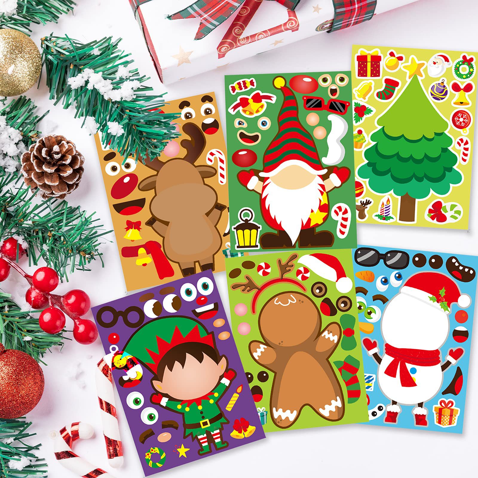 12 個クリスマスステッカー子供のための DIY メイクアフェイス漫画キャラクターステッカーゲームクリスマスクラフト活動ホリデーパーティーギフト