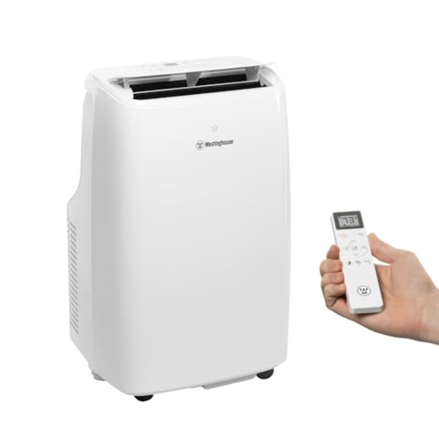 最大 550 平方フィートの部屋用のポータブル 12,000 BTU エアコン、除湿機能付きの白いプラスチック製ユニット、スマート アプリ コントロール