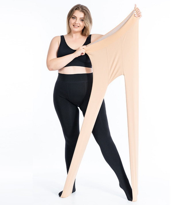 プラスサイズのタイトなフリース女性パンストカシミヤ厚いストッキング冬 3XL フリースラインレギンス