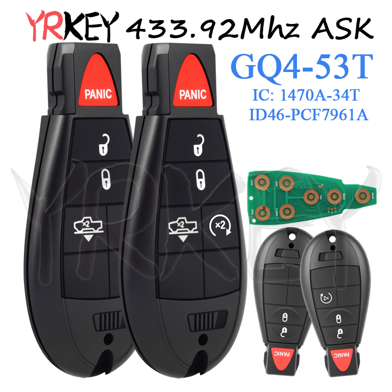 リモートキーフォブ GQ4-53T ダッジ RAM 1500 2500 3500 4500 用ジープ用クライスラー 433.92MHz ASK ID46 PCF7961 チップ車のスマートキー