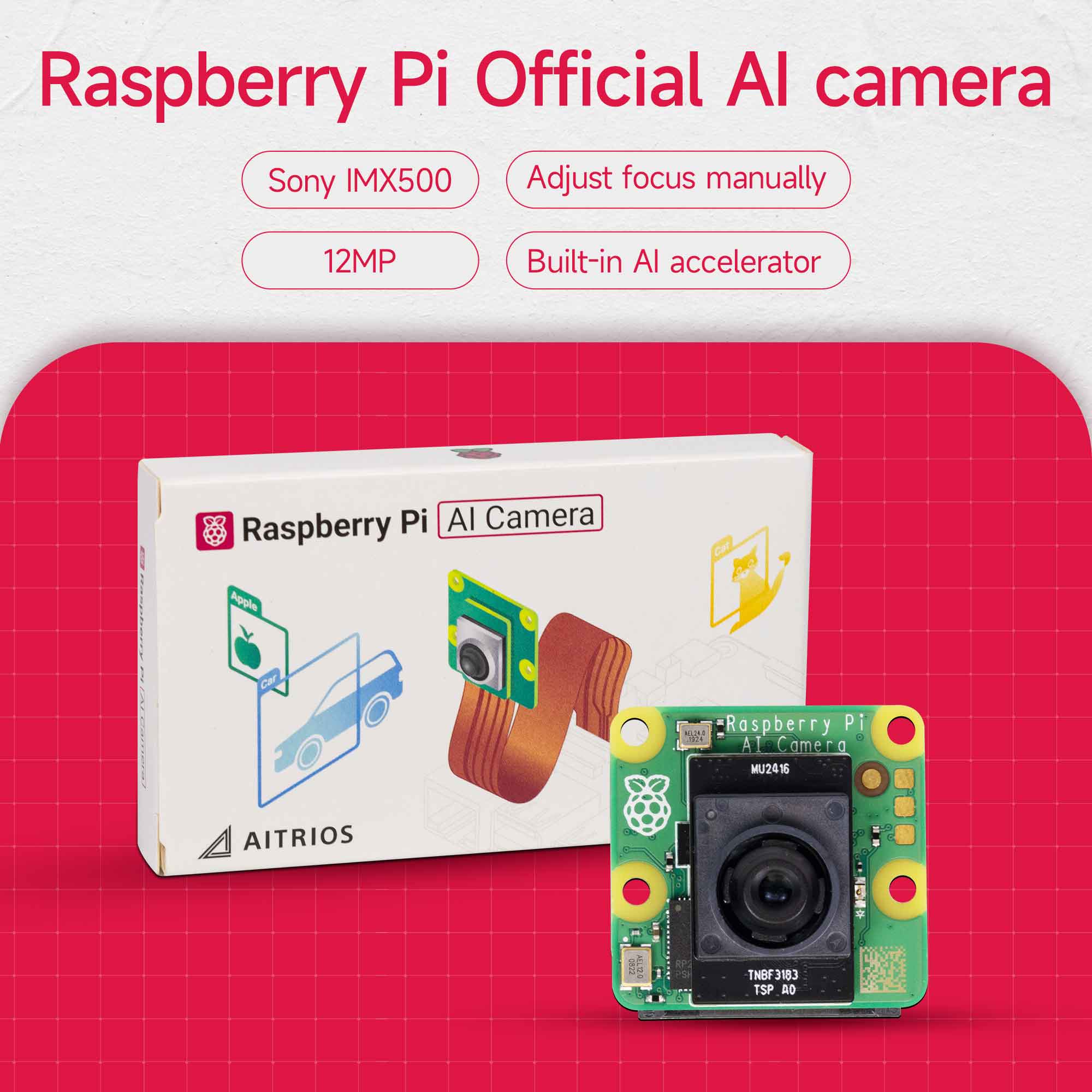 ラズベリーパイ AI カメラ公式オリジナル 12MP IMX500 インテリジェント視覚センサービジョンモジュールオンボード RP2040 RPi すべてのボード
