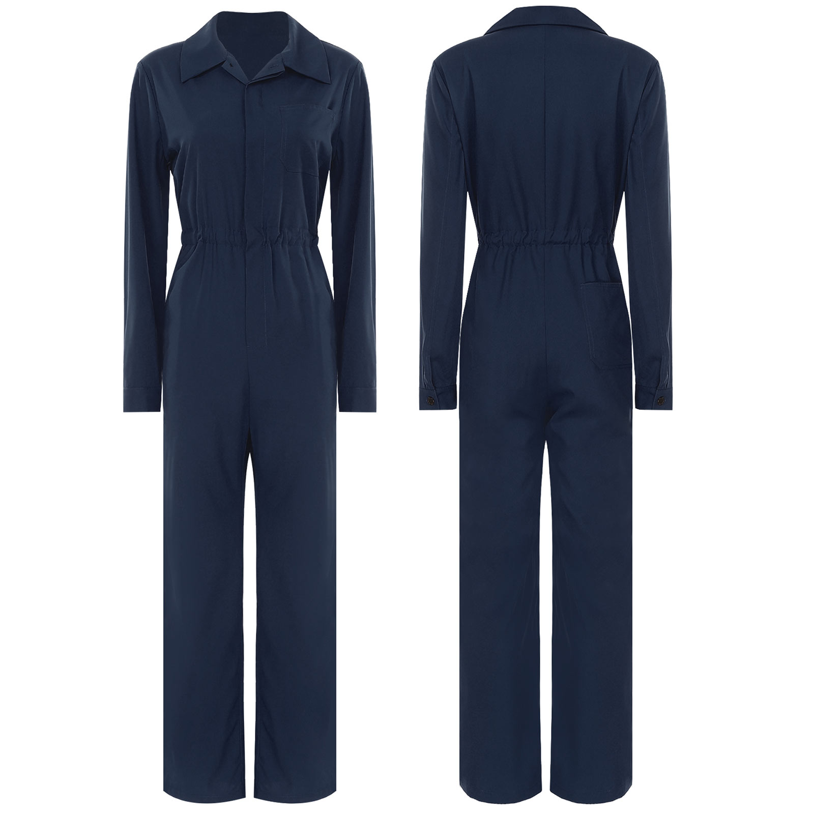 Womens Jumpsuit Coverall Solid Color Long Sleeve Turn-Down Collar Button Flap Romper Fashion Casual Work Travel Holiday Homewear