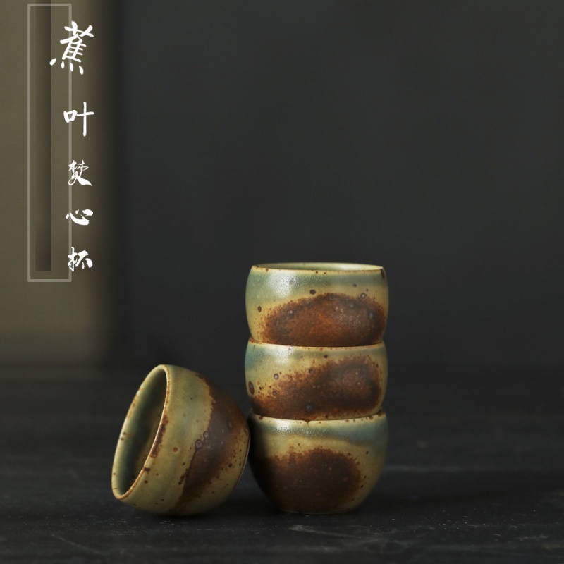 ★ヴァカルファリ 小カップ グリーン窯焼成石器 孔雀模様 禅味 日本のシンプルな磁器カンフーティーセット 小茶