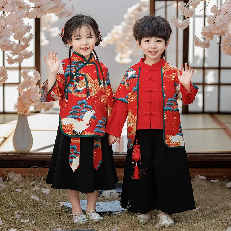 夏の子供の唐衣装パフォーマンスガールスーツカジュアルベビー漢服伝統的な中国服男の子セットファッション子供服
