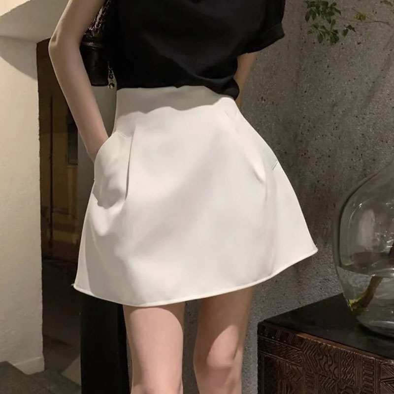 Xpqbb 韓国スタイル白ミニスカート女性のためのストリートハイウエストふくらはぎショートスカートレディースオールマッチシンプルな A ライン Y2K スカート