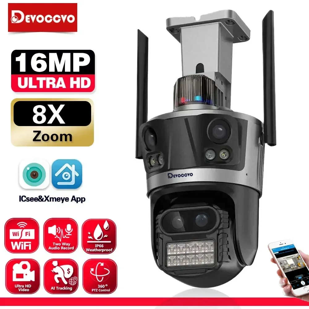 ICsee セキュリティカメラ 8K 16MP 4 レンズ 8X ズーム屋外 WiFi ワイヤレス CCTV ビデオ監視自動追跡ホーム保護