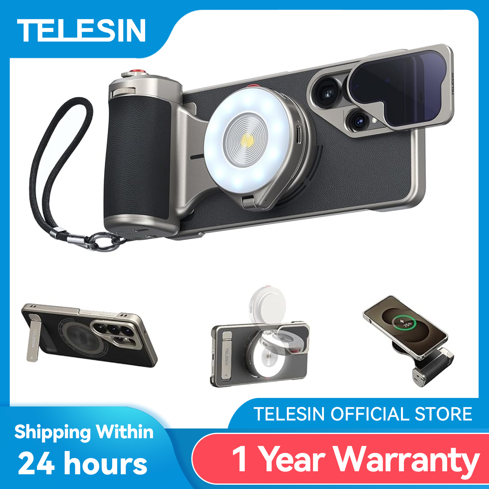 TELESIN マスターグリップキット SAMSUNG S26 超磁気電話カメラグリップ 3200mAh バッテリーワイヤレス充電 ND フィルターフィルライト