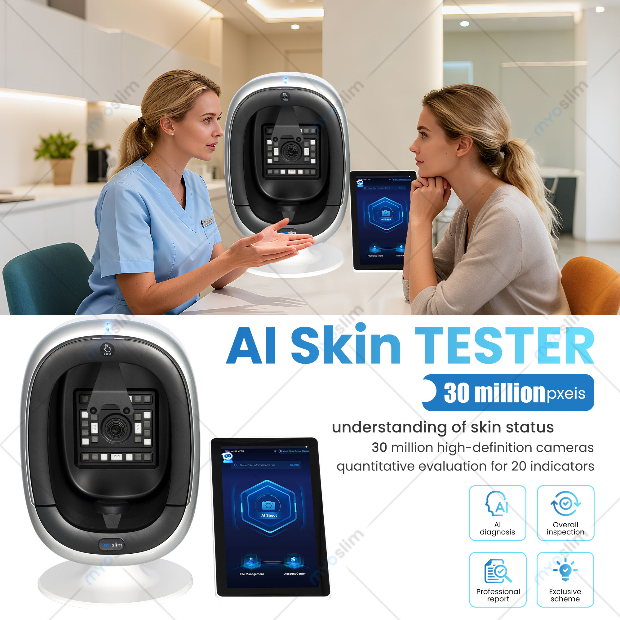 最新の Myoslim O1 Pro スマート スキン アナライザー - AI フェイシャル