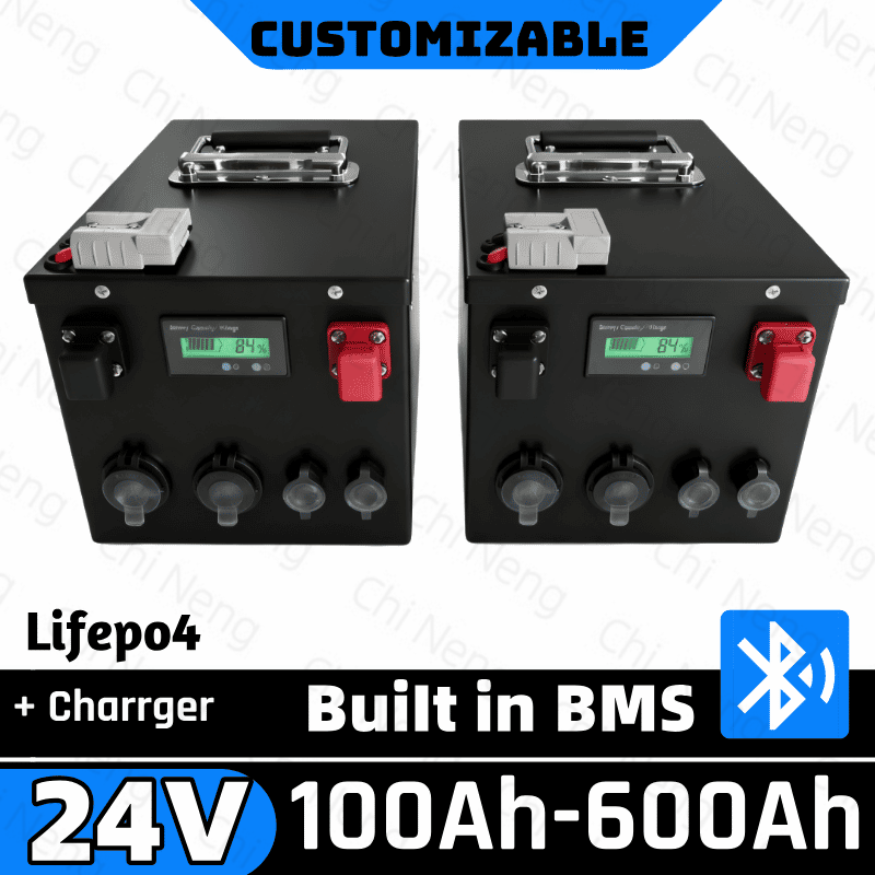 Lifepo4 24V 100Ah 150Ah 200Ah 300Ah 400Ah 500Ah 600Ah Rechargeable Battery for 2000W Solar System UPS Trolling Motor RV Boat