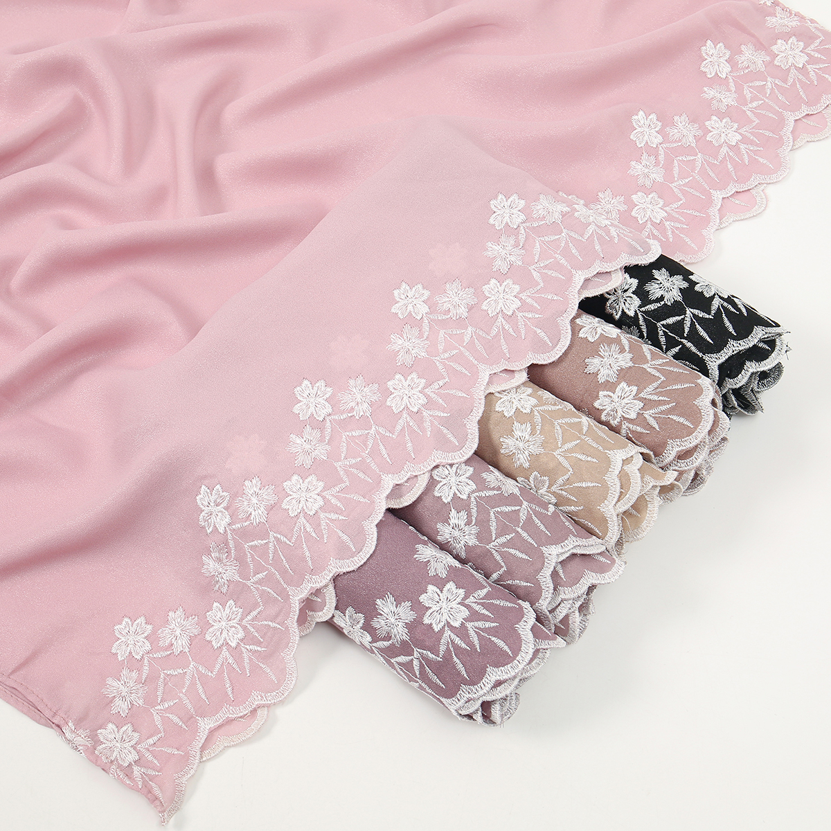 新しい花刺繍シフォンヒジャーブスカーフ女性イスラム教徒ヒジャーブショールファッションロングラップイスラムターバン女性スカーフスカーフ
