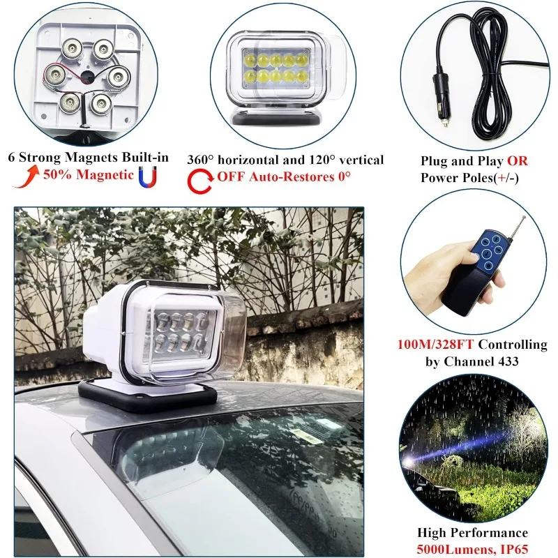 ワイヤレスリモコン LED 360 度ルーフスポットライト サーチライト トラック ボート オフロード 運転 キャンプ 狩猟 緊急用