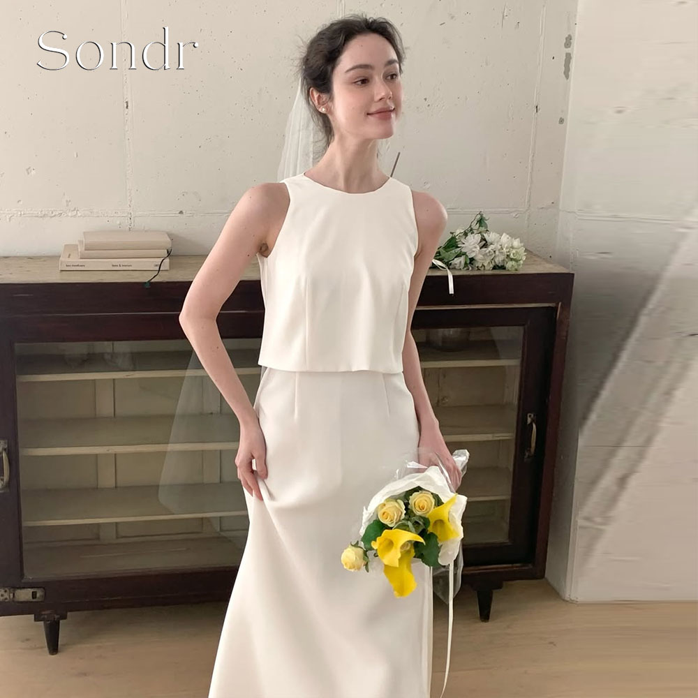 Sondr カスタマイズされた 2 ピース韓国のウェディングドレス O ネックノースリーブコート A ライン結婚披露宴のドレス写真撮影 2026